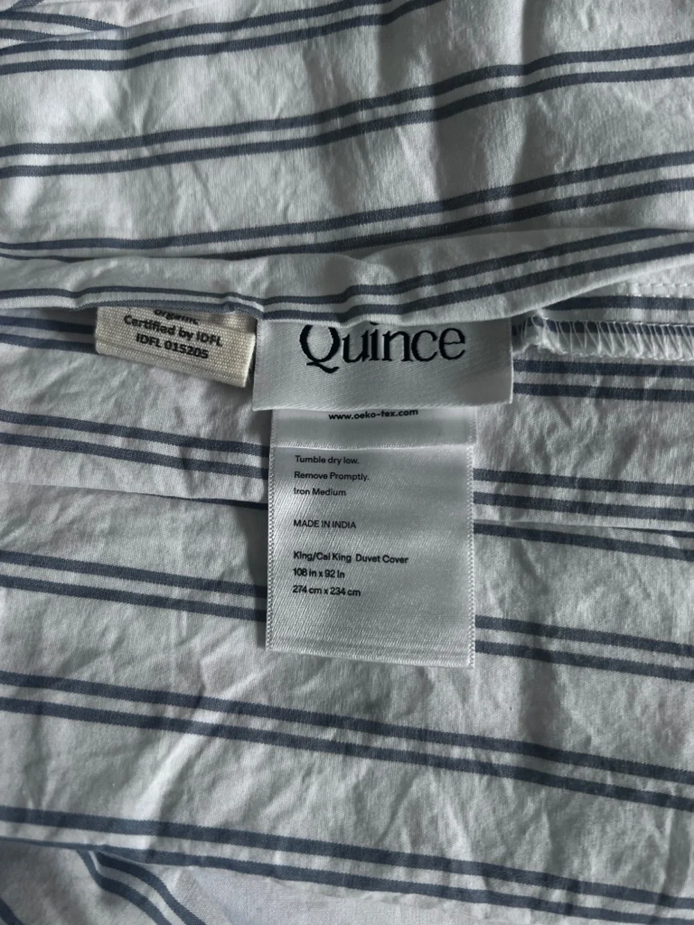 New Organic Crisp Percale Double Stripe Duvet Cover Set King Mineral Gray Blue